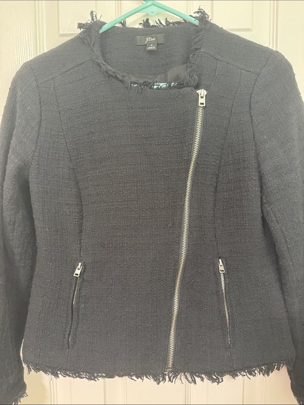 J. Crew Black Tweed Asymmetrical Zip Blazer